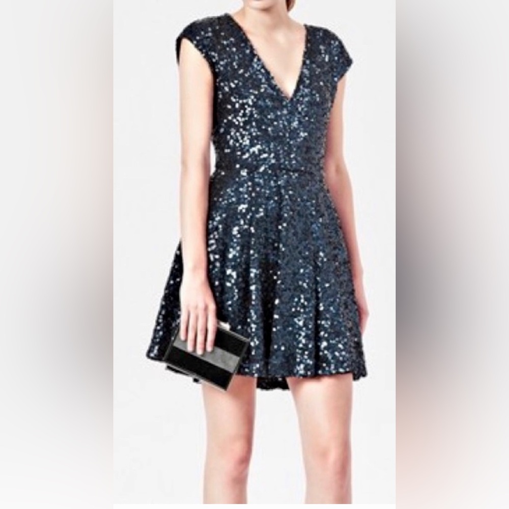 French Connection Spectacular Sparkle Cap Sleeve Fit & Flare Sequin Dress